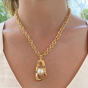 Colar Elo Redondo e Pérola