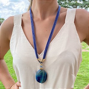 Colar Longo Ágata Azul Dragão