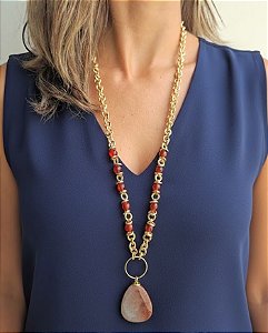 Colar Longo Ágata de Fogo