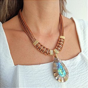 Maxi Colar Marrom Abalone Gota