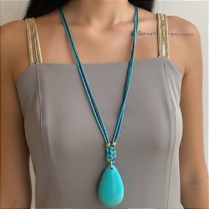 Colar Marinho e Turquesa Gota Resina