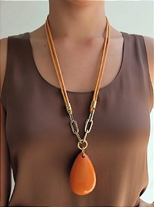 Colar Midi Laranja Gota Resina