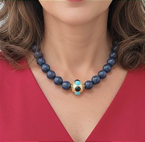 Colar Marinho Esferas em Resina