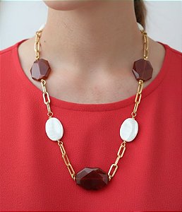 Colar Midi Madrepérola e Ágata de Fogo