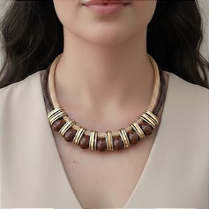 Maxi Colar Nude e Marrom