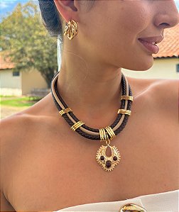 Maxi Colar Couro Sintético Marrom