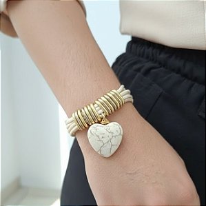 Pulseira Nude Coração Howlita Branca