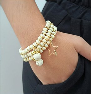 Pulseira Howlita Branca Três Voltas