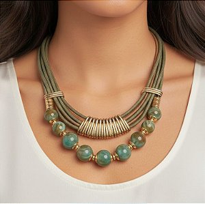 Colar Duas Voltas Resina Verde