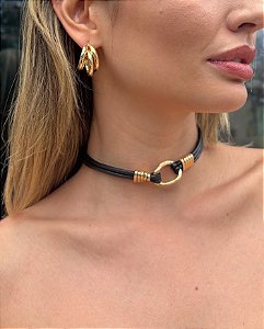 Choker Preta Entremeio Banhado