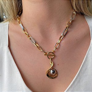 Colar Pino Corrente Prata e Dourado