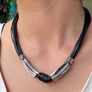 Colar Nó Preto e Prata