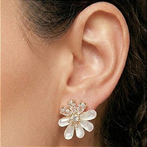 Brinco Flor Resina e Zircônia