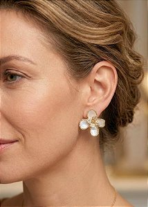 Brinco Resina e Zircônia Flor