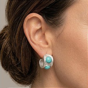 Brinco Argola Prata e Resina Turquesa