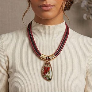 Maxi Marsala e Pingente Resina Folhas