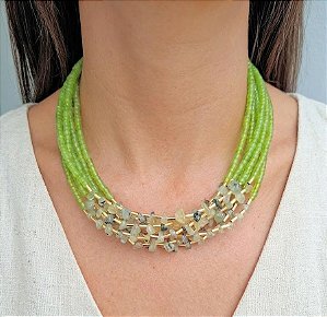 Maxi Colar Miçangas e Cascalho Verde