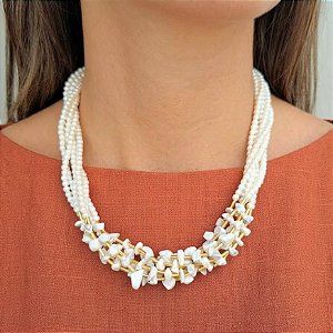 Maxi Pérolas e Cascalho Howlita Branca