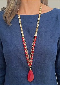 Colar Longo Duas Voltas Jade Rubi