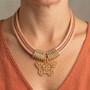Maxi Colar Borboleta Nude e Marrom