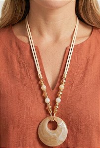 Colar Longo Cristais Resina Nude