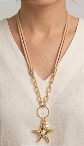 Colar Longo Estrela e Pérola Boho