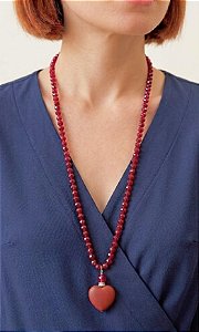 Colar Midi Marsala em Cristal e Ágata Vermelha