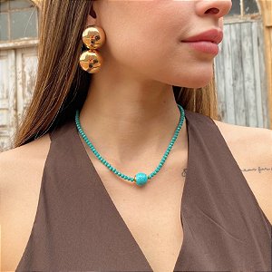 Colar Turquesa Cristais e Howlita Azul