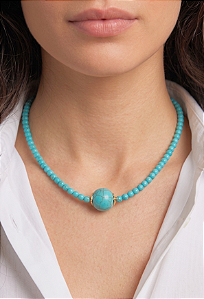 Colar Turquesa Cristais e Howlita Azul