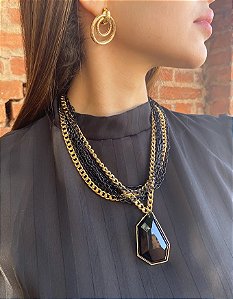 Colar Duo Correntes Preto e Dourado