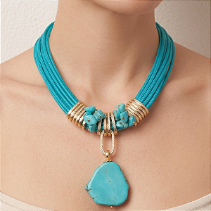 Maxi Colar Turquesa Howlita Azul