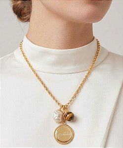 Colar Gratidão Olho de Tigre e Pérola Boho