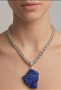 Colar Prateado Howlita Azul Escura