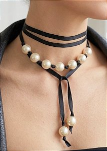 Choker Amarração Camurça e Pérolas
