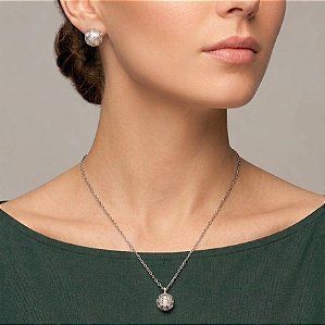 Conjunto Colar e Brinco Pérola Aço Inox