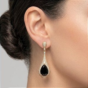 Brinco Elegante Cravejado e Cristal Preto