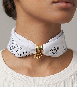 Colar Lenço Branco P e Passante Assimétrico
