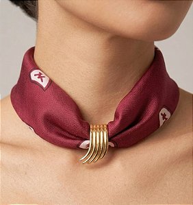 Colar Lenço Bordô P e Passante Banhado