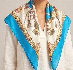 Colar Lenço Azul G com Passante Banhado