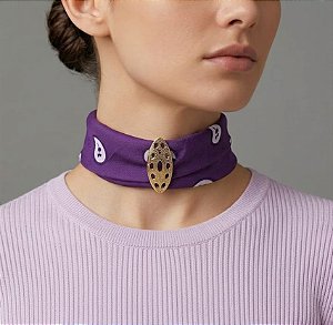 Colar Lenço Roxo P e Passante Oval