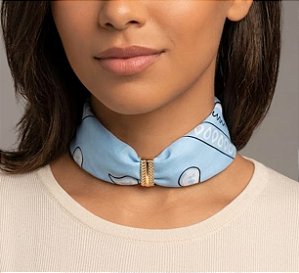 Colar Lenço P Azul com Passante Banhado