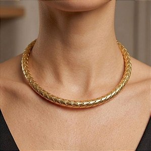 Colar Couro Sintético Dourado