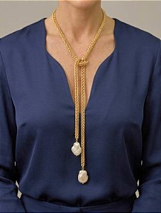 Colar Gravata Pérola Boho
