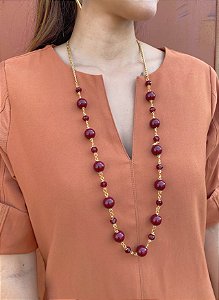 Colar Longo ABS e Cristais Marsala