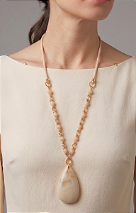 Colar Longo Nude Cristais e Resina