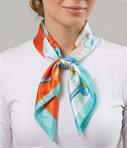 Colar Lenço Azul P com Passante Banhado