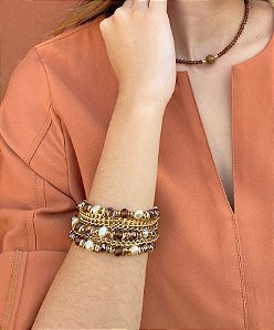 Pulseira Pérola e Cristais Fecho de Imã