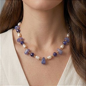Colar Ágata Azul e Pérolas