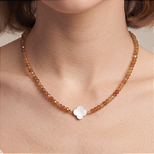 Colar Rondel Jade Caramelo e Madrepérola