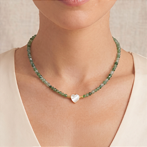 Colar Rondel Jade Verde Menta e Madrepérola